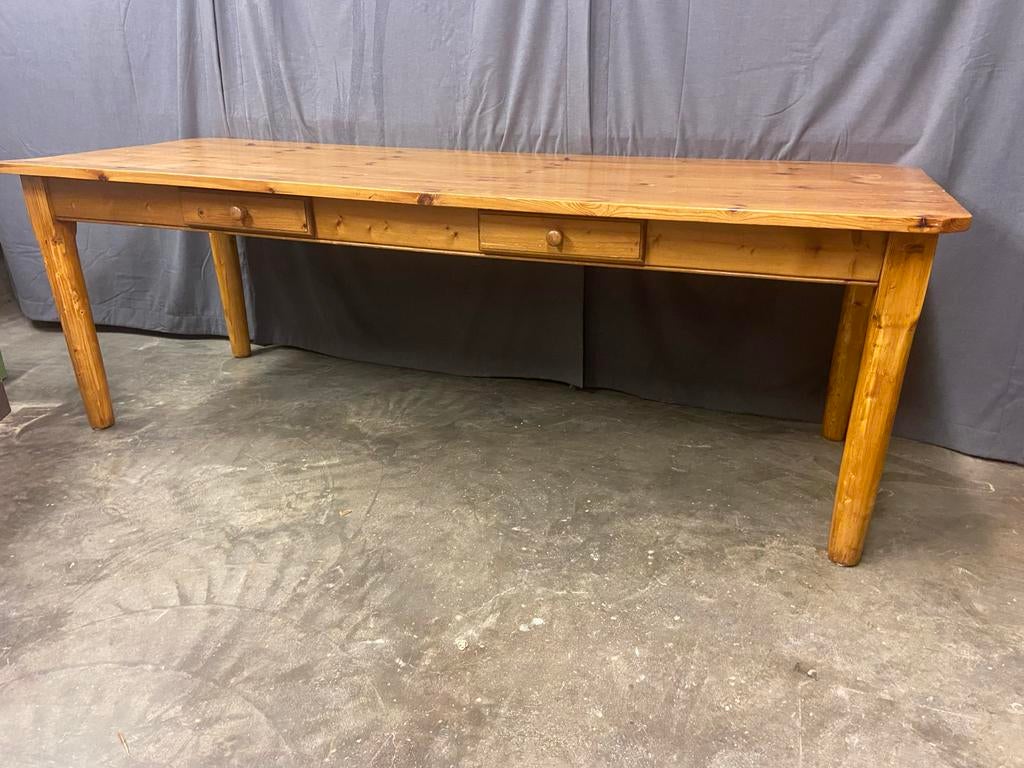 Oude Grenen Houten Eettafel met Lades, Ophalen