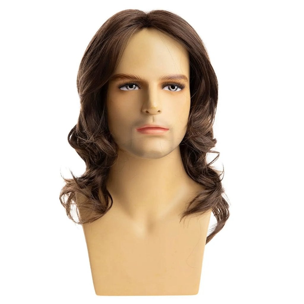 Bruine Lange Heren Pruik Mannen Haarstuk Haren, Verzenden, Nieuw, Pruik of Haarverlenging