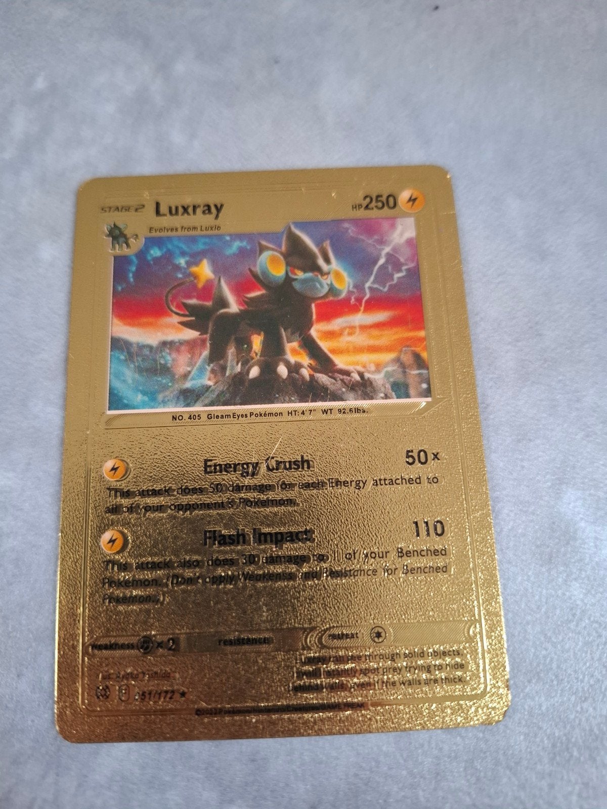 Gouden Luxray Pokémon Kaart - Zeldzaam Verzamelobject, Ophalen of Verzenden, Zo goed als nieuw, Losse kaart, Foil