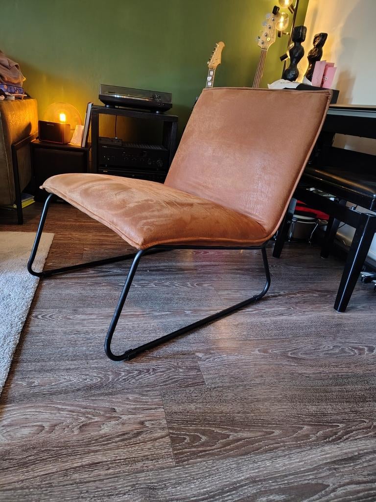Leenbakker fauteuil 'James' kunstleer cognac, Huis en Inrichting, Ophalen, Minder dan 75 cm, Zo goed als nieuw, 50 tot 75 cm