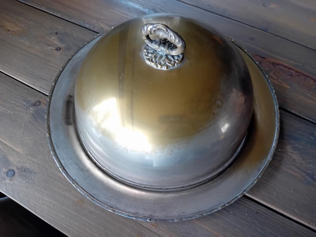 Vintage verzilverde cloche met schaal - 40/31cm, Antiek en Kunst, Ophalen of Verzenden