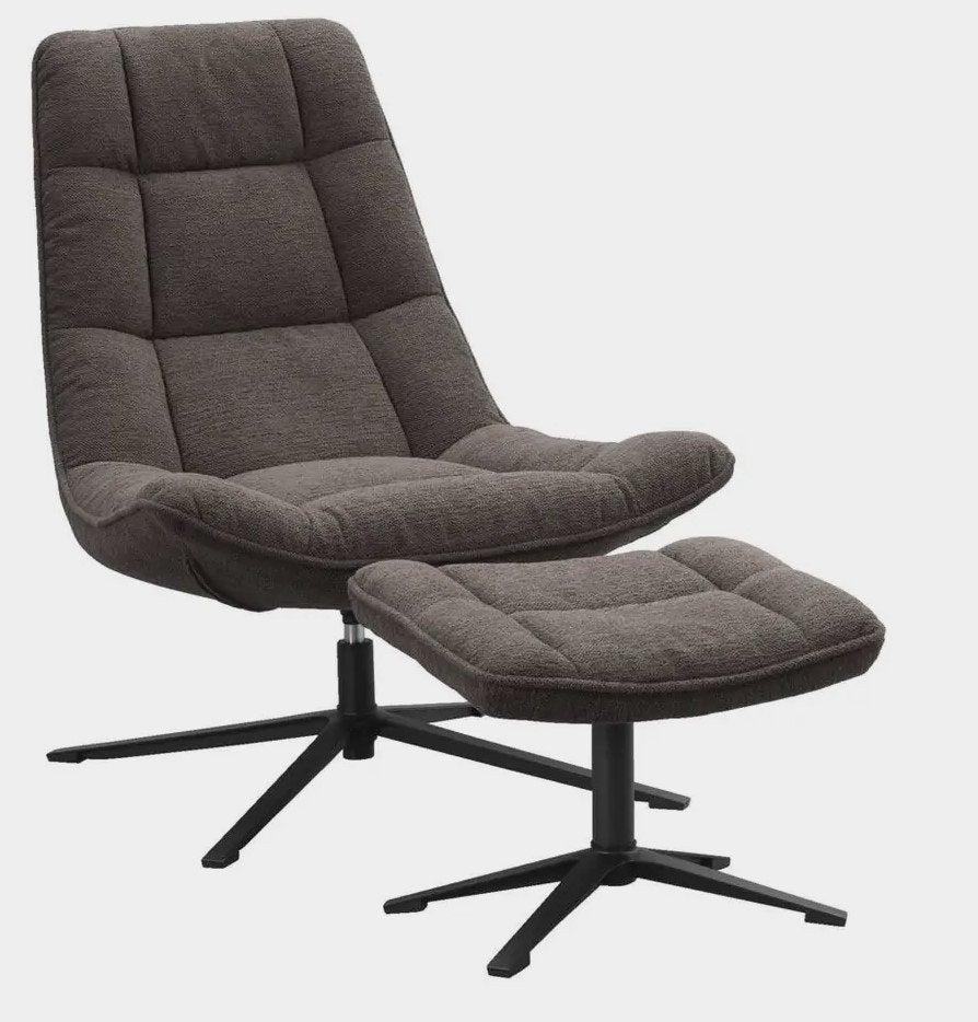 Comfortabele fauteuil met voetenbank - bruine stof, Huis en Inrichting, Ophalen, Modern, Comfortabel, 75 tot 100 cm, Zo goed als nieuw