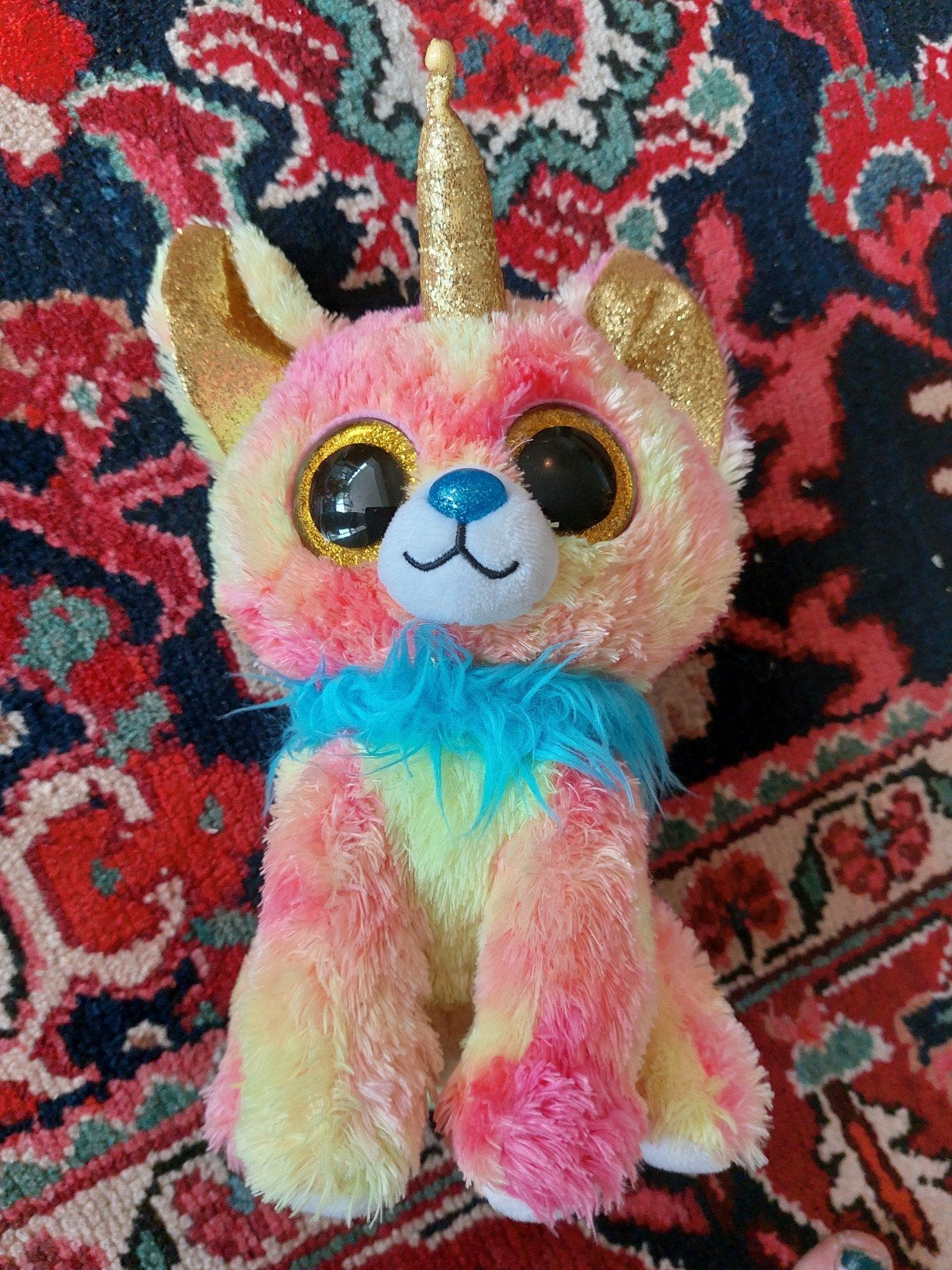 Ty Beanie Boo Eenhoorn Kat Roze Geel Glitter, Eenhoorn, Ophalen of Verzenden, Zo goed als nieuw, Roze