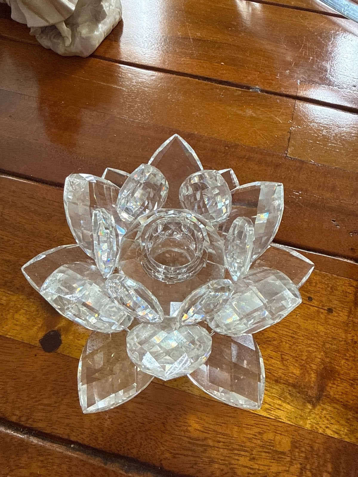 Glazen lotus waxinelichthouder - kleine beschadiging, Gebruikt, Overige merken, Waxinelichthouder, Ophalen of Verzenden