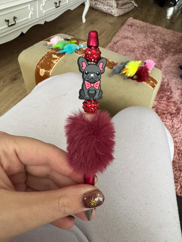 Bordeaux Rode French Bulldog Fluffy Pen met Glitter, Verzenden, Nieuw