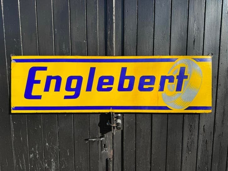 Vintage Englebert Emaille Reclamebord, Antiek en Kunst, Antiek | Emaille, Ophalen