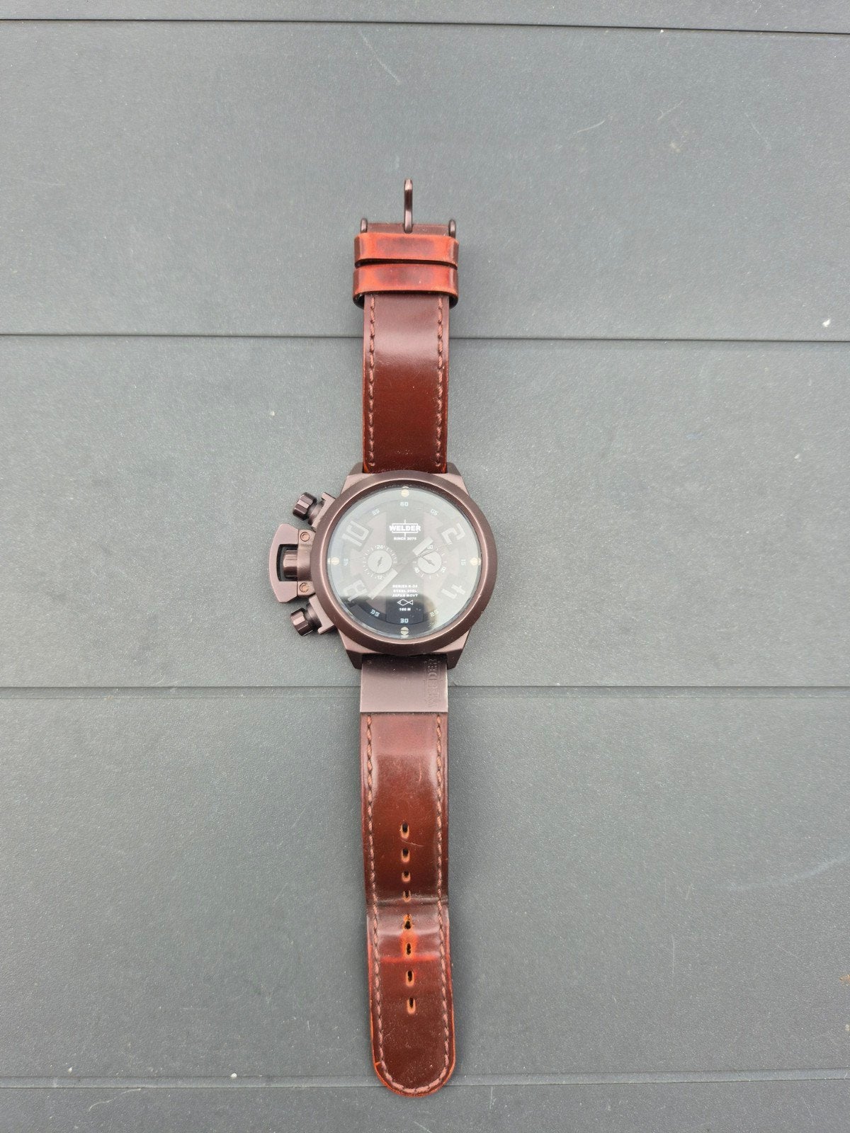 Welder K-24 Herenhorloge - Bruin leer en staal, Ophalen of Verzenden