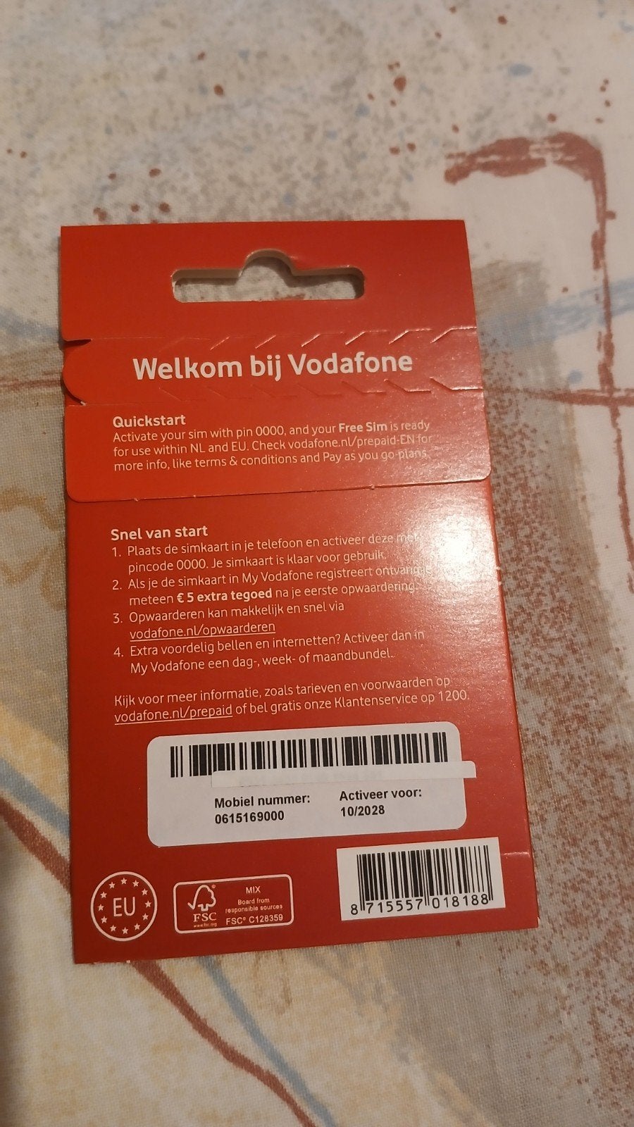 0615169000 MOOI NUMMER VODAFONE PREPAID SIMKAART NUMMER, Ophalen of Verzenden, Nieuw, Vodafone, Simkaart