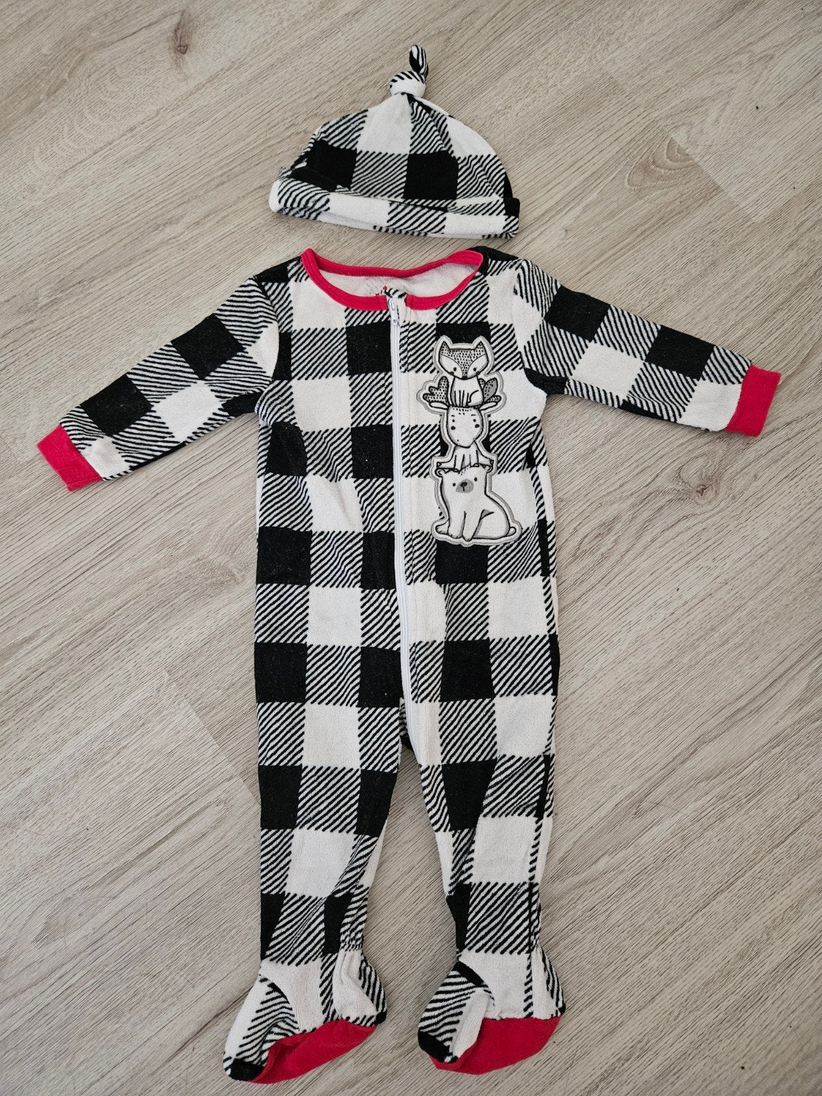 Canadiana Pyjama met Muts - Zwart/Wit Geruit (6-9M), Verzenden, Nieuw, Canadiana, Jongetje of Meisje