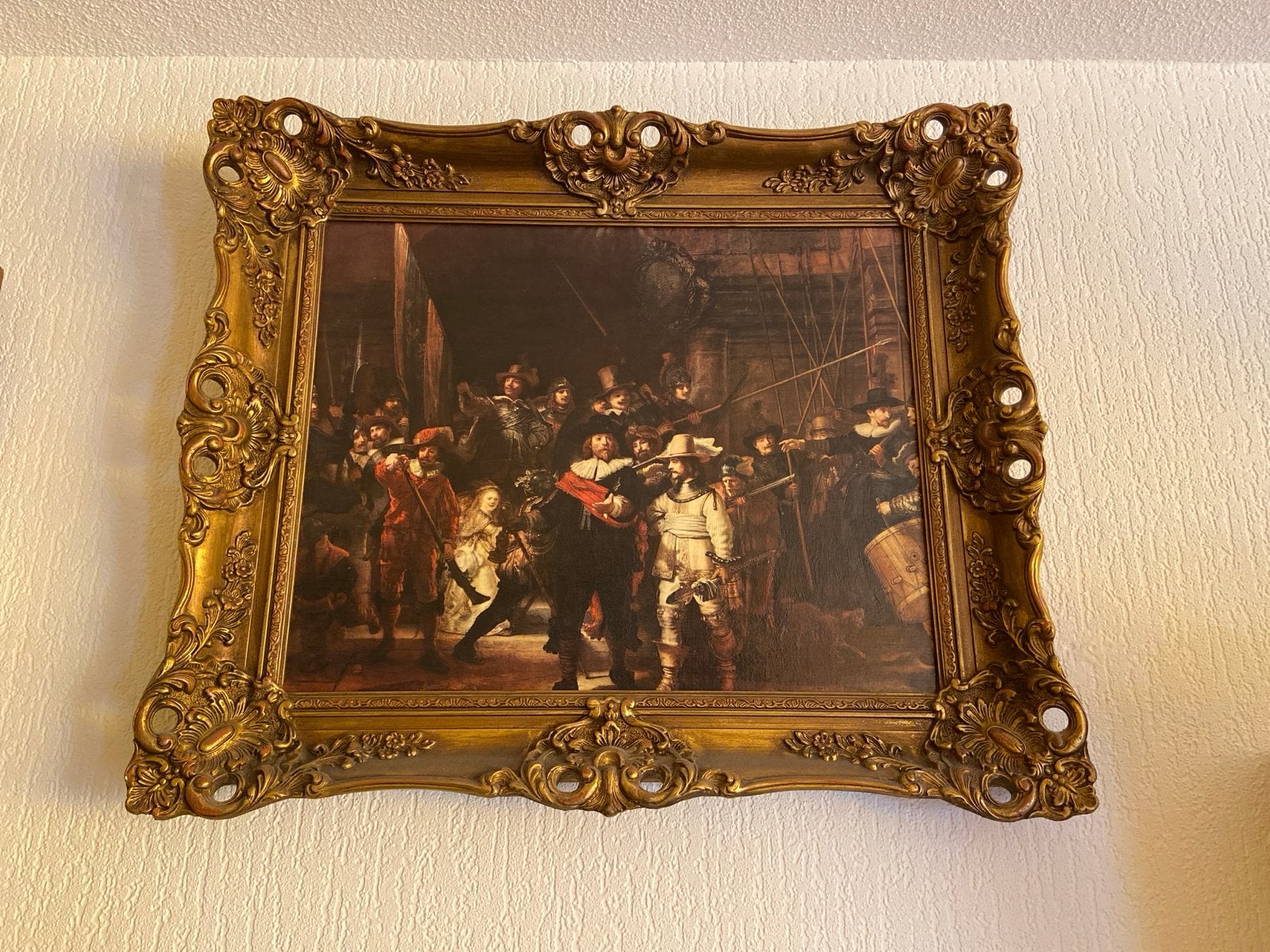 De Nachtwacht reproductie in sierlijke lijst, Antiek en Kunst, Kunst | Schilderijen | Klassiek, Ophalen, Doek, Portret of Personen