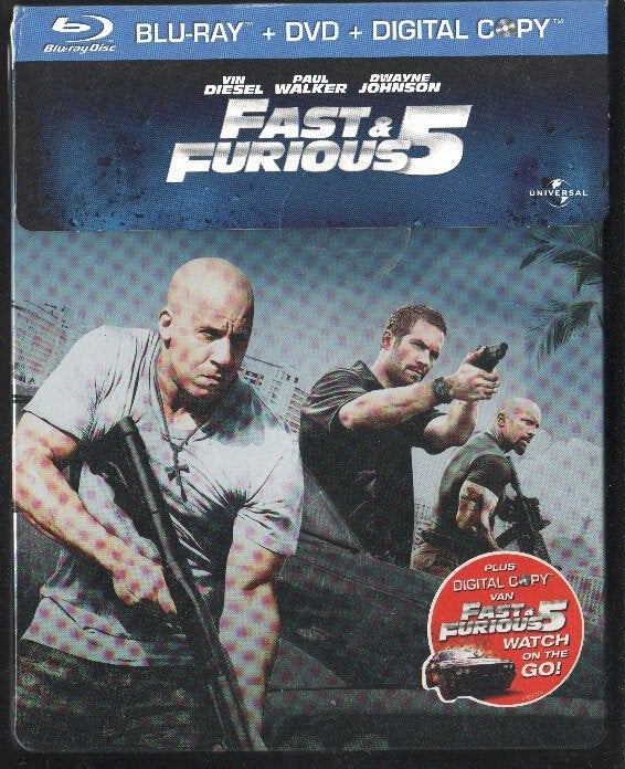 Fast & Furious 5+DVD, STEELBOOK, SLIP. Blu-ray., Italiaans, Boxset, Film, Actie