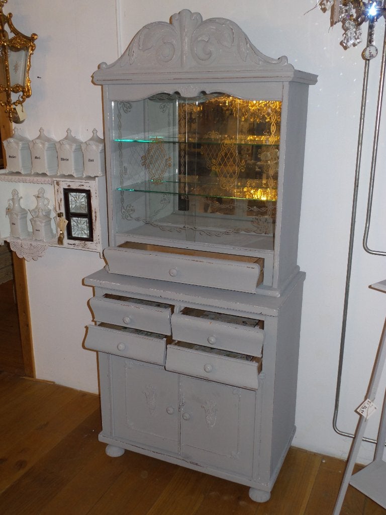 Mooie oude gerestylde kast,2delig met facet geslepen ruitjes, Ophalen, Glas, Gebruikt, Met deur(en)