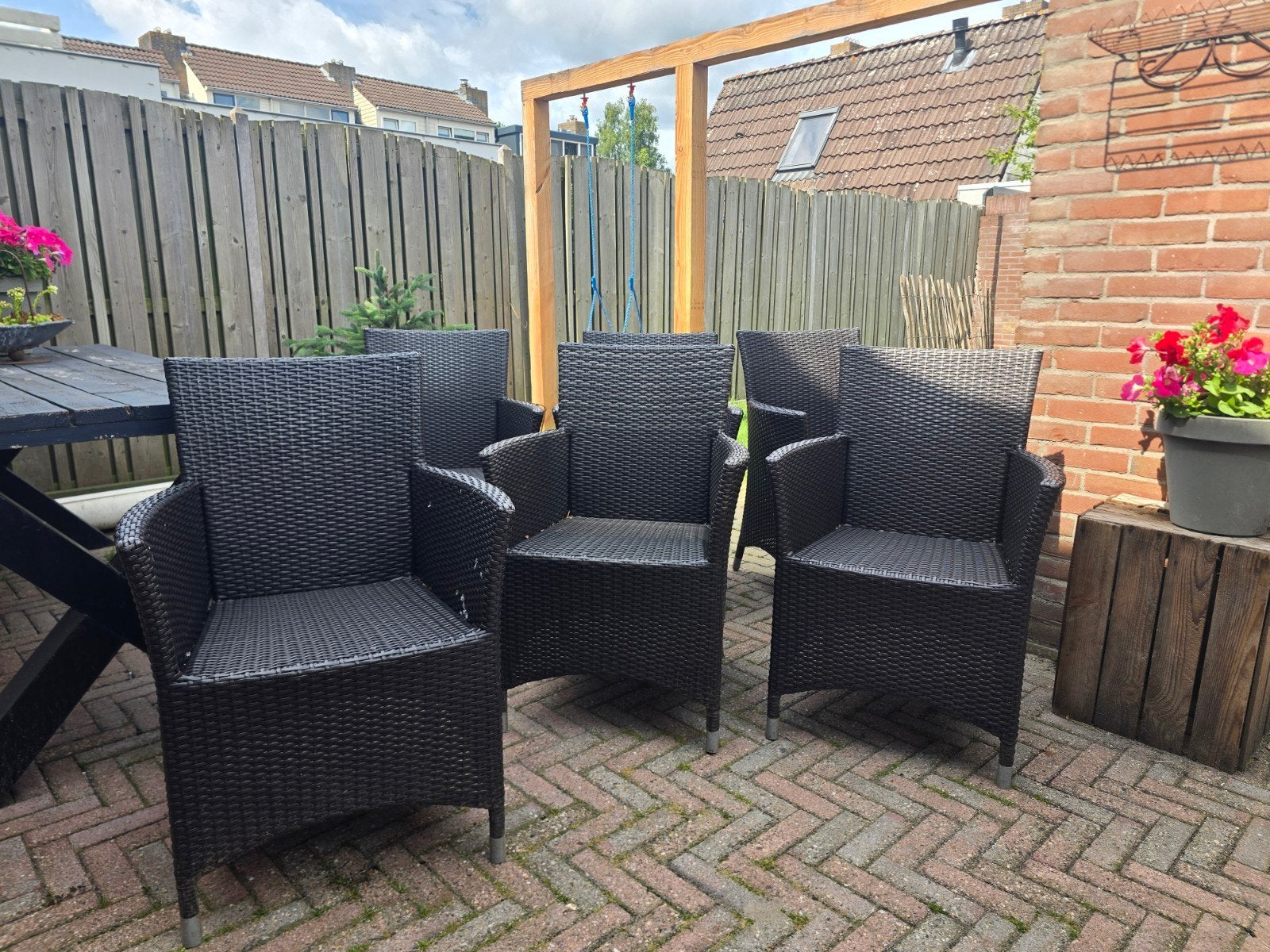 6 rieten tuinstoelen, goede staat, Tuin en Terras, Tuinstoelen, Ophalen, Zo goed als nieuw, Rotan