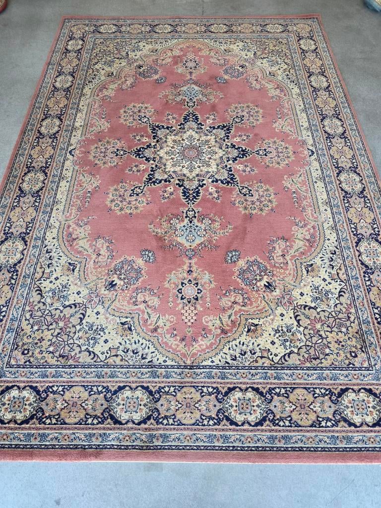 300x200 Roze Rood Crème Machinaal Vintage Vloerkleed Wol, Huis en Inrichting, Stoffering | Tapijten en Kleden, Gebruikt, 200 cm of meer