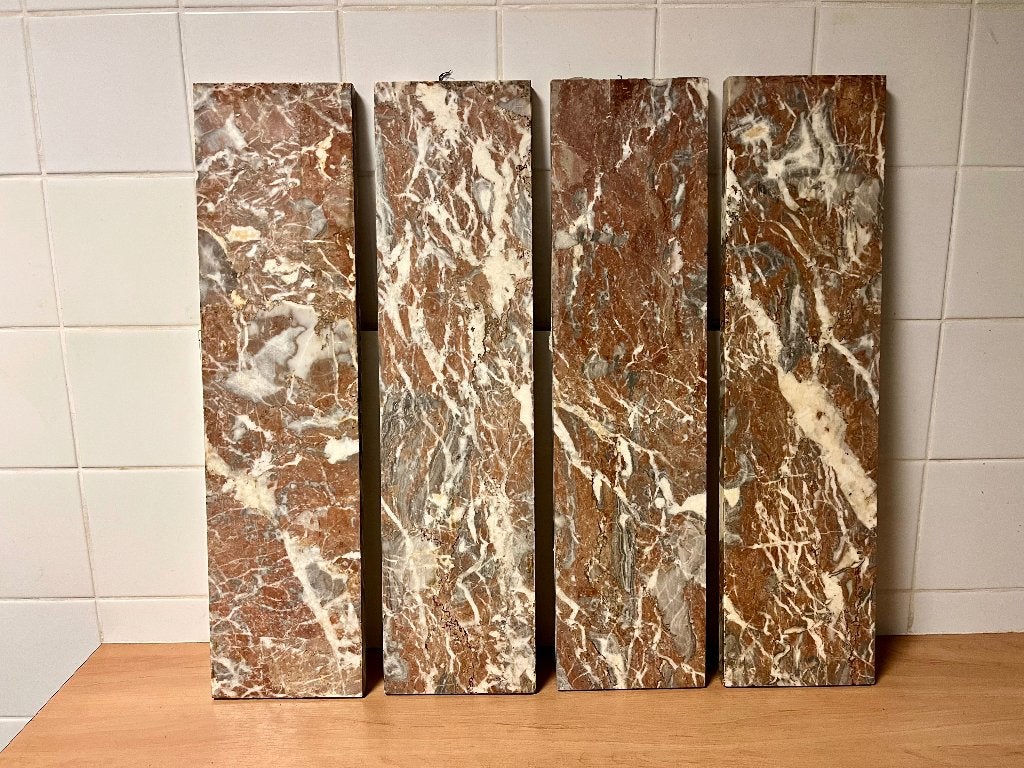 4 rood bruin Marmeren Schouw platen 60 x 15 x 1,8 cm., Ophalen, Gebruikt, Vrijstaande haard, Overige soorten