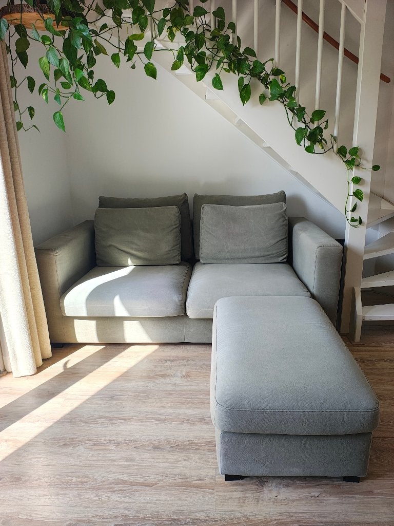Olijfgroene Loungebank met Hocker van Bommel Wonen, Huis en Inrichting, Banken | Bankstellen, Ophalen, Gebruikt, 100 tot 125 cm