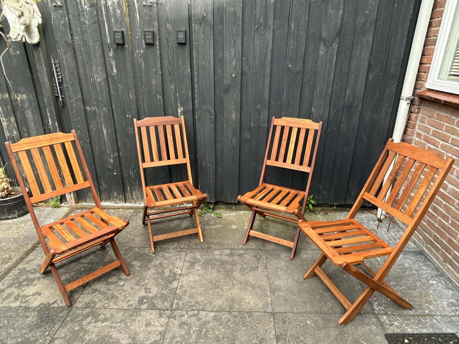 4x zwaar Houten Tuinstoelen  - Garden Green met kussens!, Tuin en Terras, Ophalen, Zo goed als nieuw, Hout, Inklapbaar