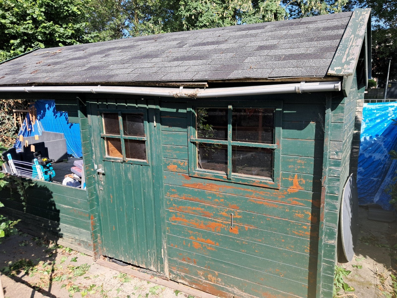 Tuinhuis met overkapping diep 2.70 breedte 5.20 hoogte 2.40, Ophalen of Verzenden, Gebruikt, 250 tot 500 cm
