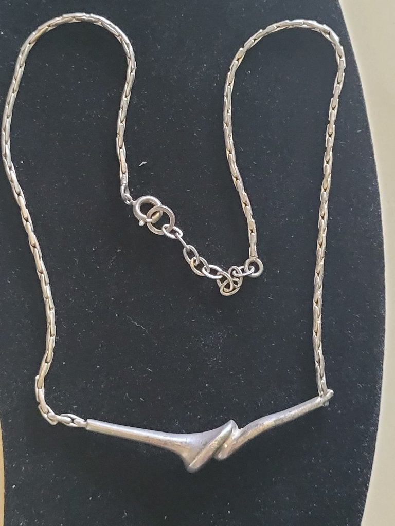 modernist sterling silver necklace with silver snake chain ., Ophalen of Verzenden