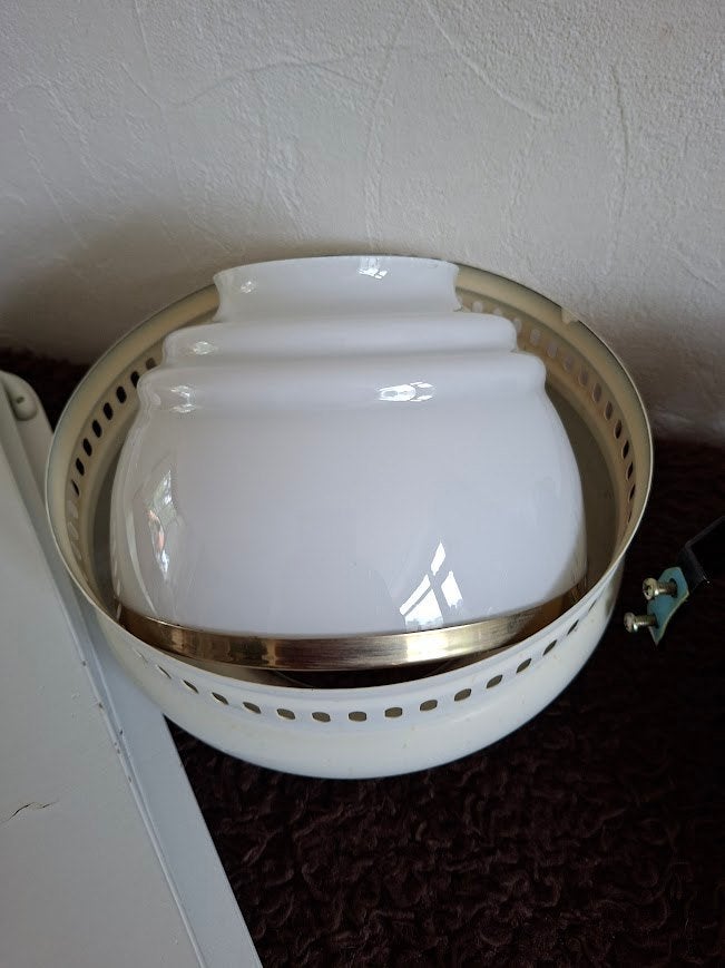 Vintage smc plafondventilator met lichtkap en lamp wit, Ophalen of Verzenden, Gebruikt, Glas, Minder dan 50 cm