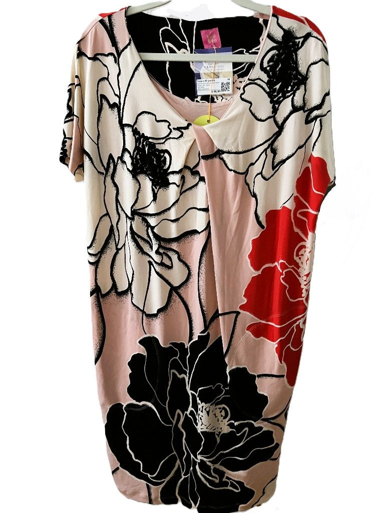 Nieuw Kyra & Ko Irena jurk M koraal zwart bloemenprint, Maat 38/40 (M), Nieuw, Knielengte, Kyra & Ko