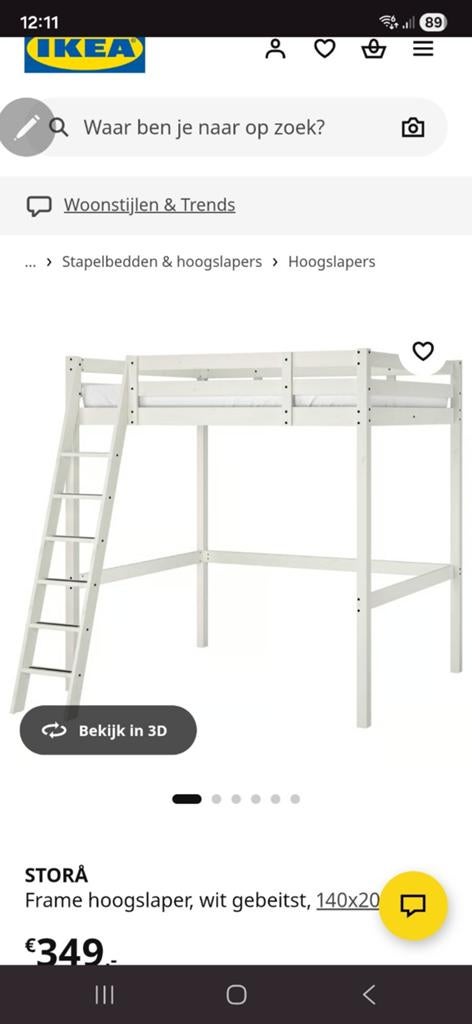IKEA Stora Hoogslaper 140x200 cm - 148 cm hoog, Huis en Inrichting, Slaapkamer | Stapelbedden en Hoogslapers, Ophalen