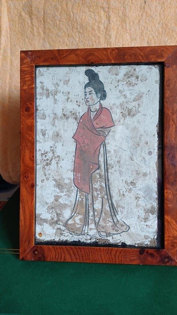 Vintage Aziatisch Portret Schilderij - Vrouw in Kimono, Ophalen, Handgeschilderd, Doek, Portret of Personen