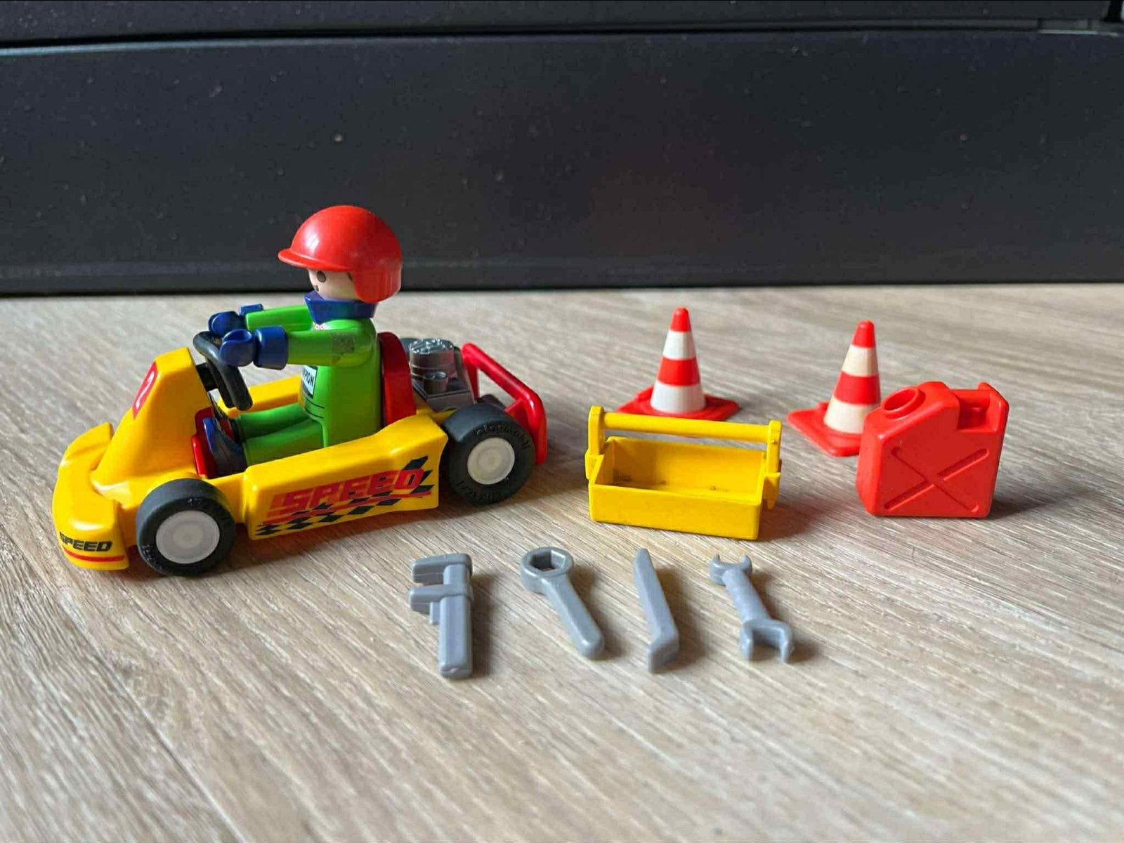 Vintage Playmobil Kart Auto Set met Coureur en Accessoires, Complete set, Voertuig, Ophalen of Verzenden, Zo goed als nieuw