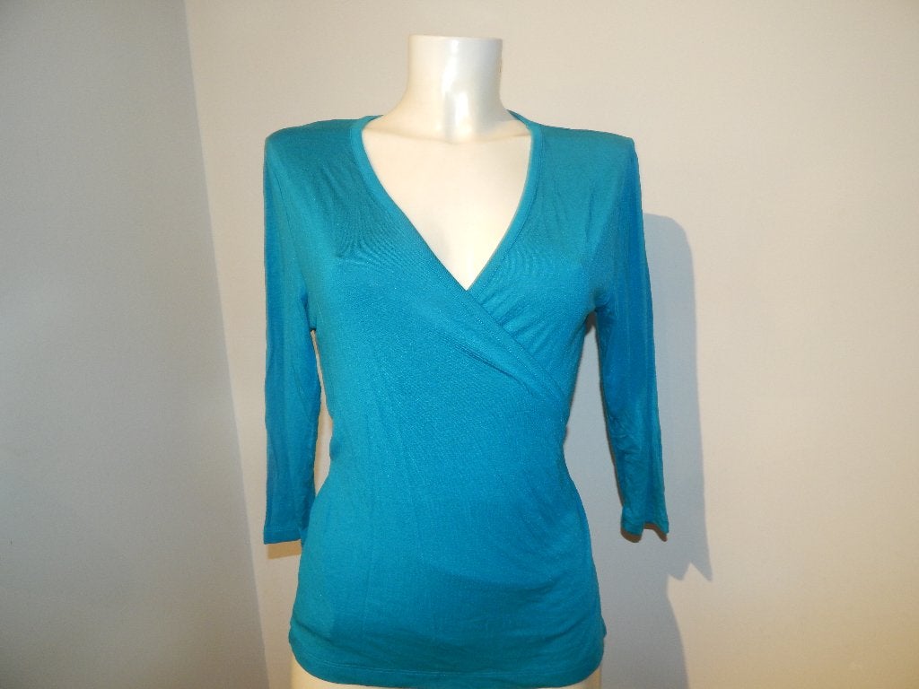 King Louie azuur turquoise wikkel vestje strik sluiting L, Maat 42/44 (L), Zo goed als nieuw, King Louie, Verzenden