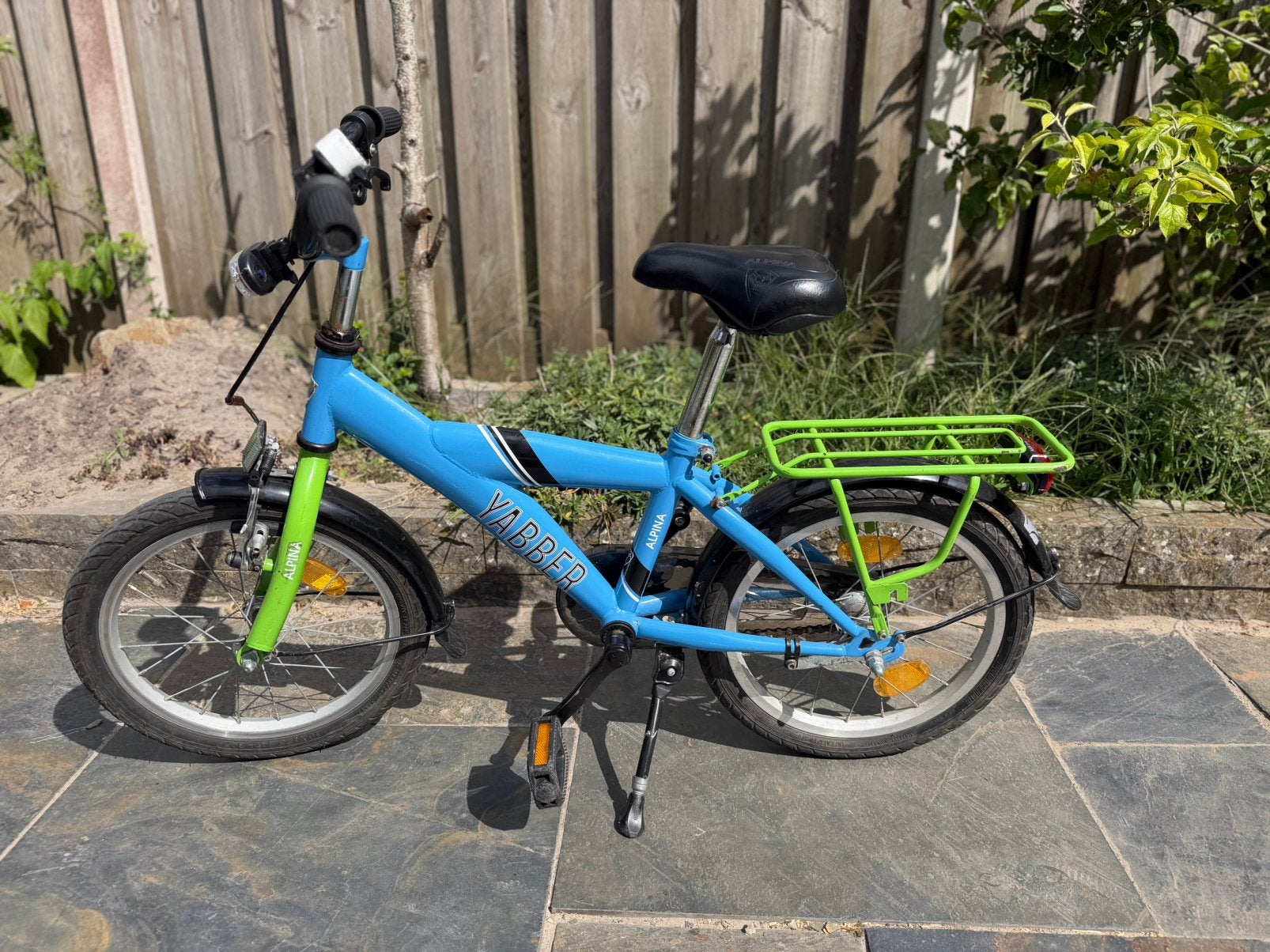 Alpina Yabber 16 inch kinderfiets blauw groen, Ophalen, Terugtraprem, Zijwieltjes, 16 tot 20 inch