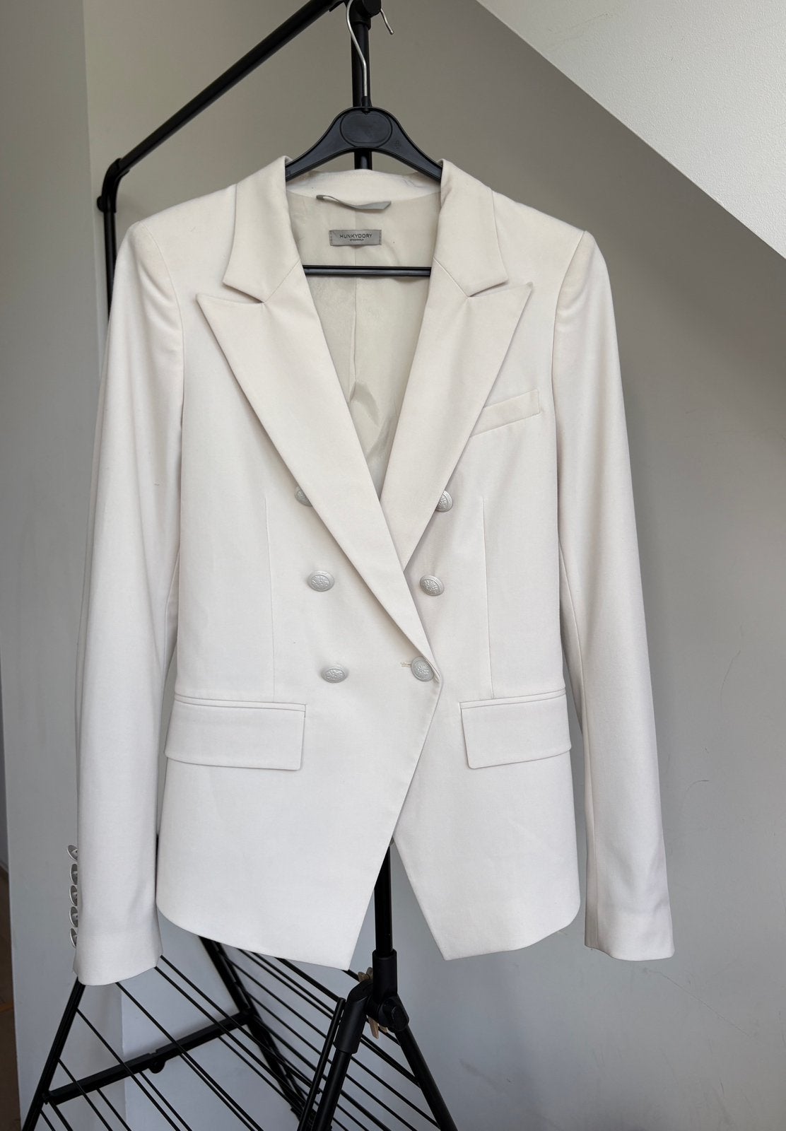 Lichtbeige/ off white double breasted jasje Hunydory S/36, Beige, Ophalen of Verzenden, Zo goed als nieuw, Maat 36 (S)