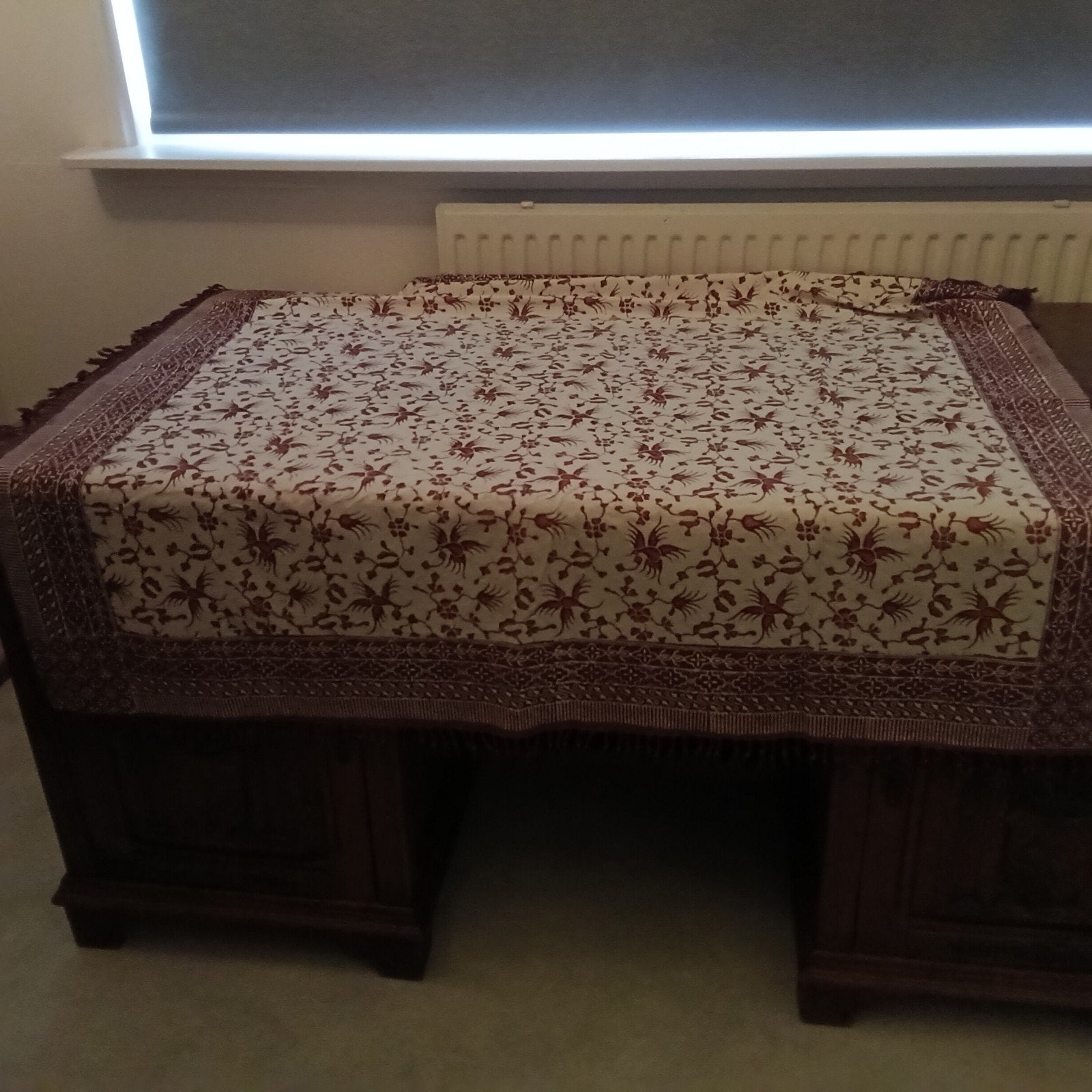 Batik tafelkleed met vogel- en bloemenpatroon, 100 tot 150 cm, Ophalen of Verzenden, Zo goed als nieuw, Bruin