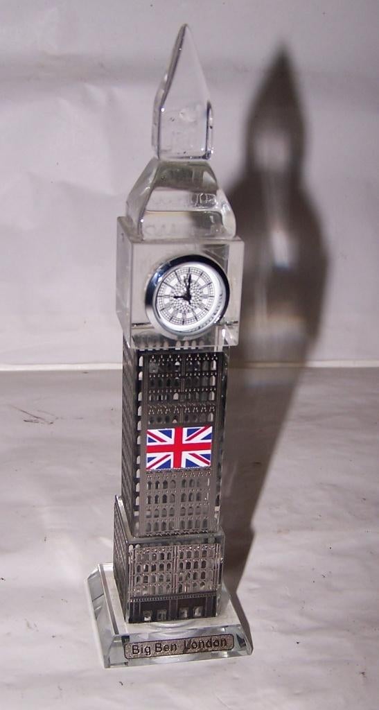 Kristallen Big Ben met werkende klok. H. 18cm. Nieuwstaat., Antiek en Kunst, Ophalen of Verzenden
