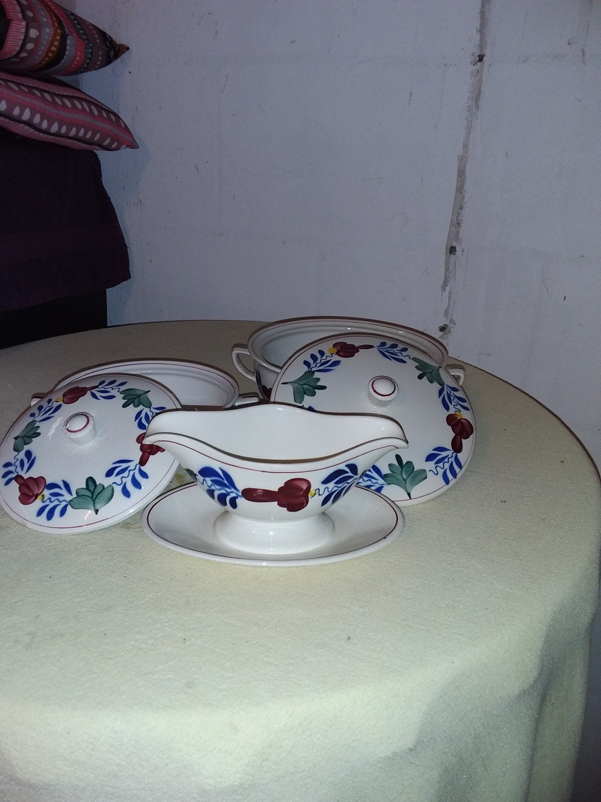Boerenbont servies: 2 schalen met deksel en juskom, Antiek en Kunst, Ophalen of Verzenden