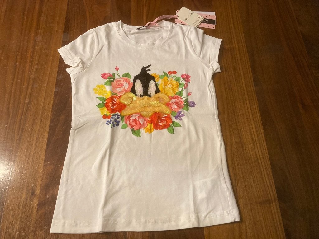 Monnalisa wit shirt shortsleeve daffy duck maat 146!, Meisje, Ophalen of Verzenden, Zo goed als nieuw, Shirt of Longsleeve