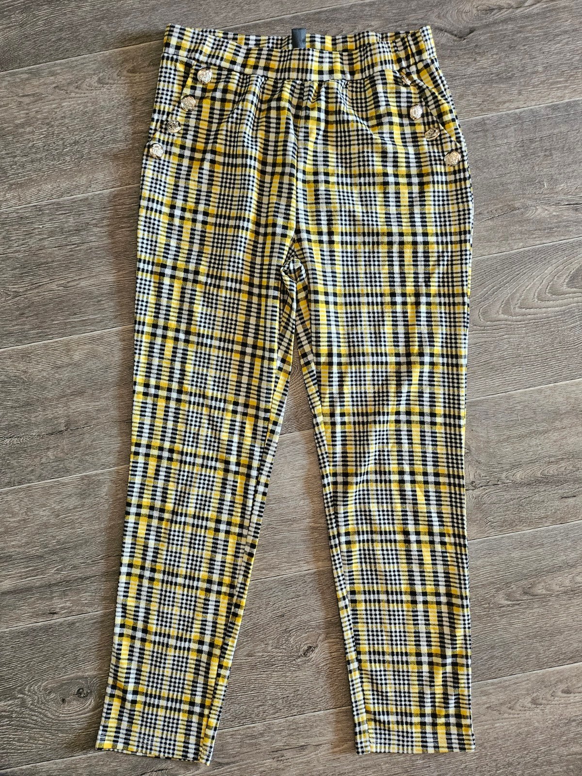 Shein geruite broek - Geel, zwart, wit - Maat XL (44), Kleding | Dames, Meerkleurig, Maat 42/44 (L), Ophalen of Verzenden, Zo goed als nieuw