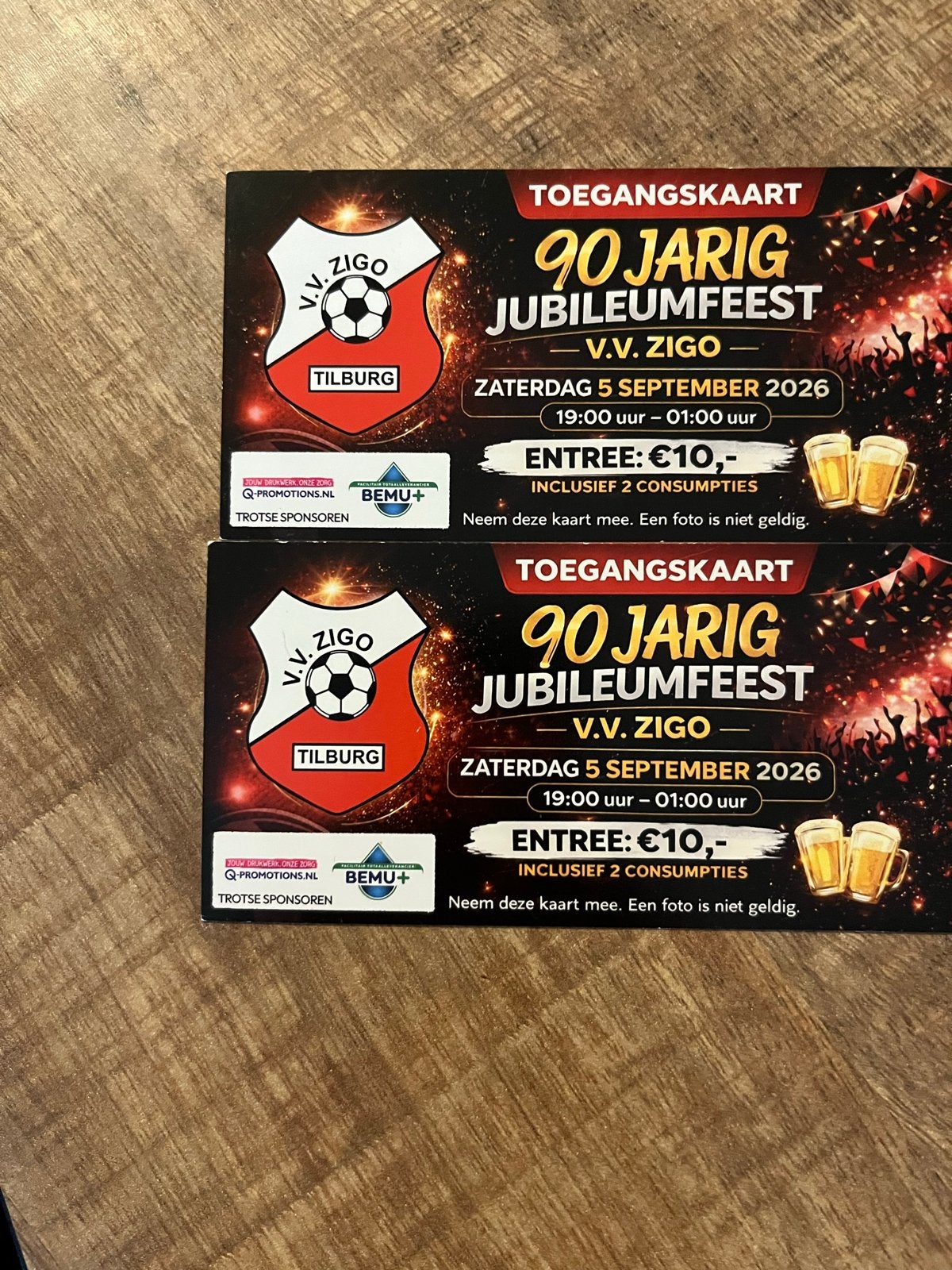 Entree kaartjes VV Zigo, Tickets en Kaartjes, Evenementen en Festivals, Twee personen