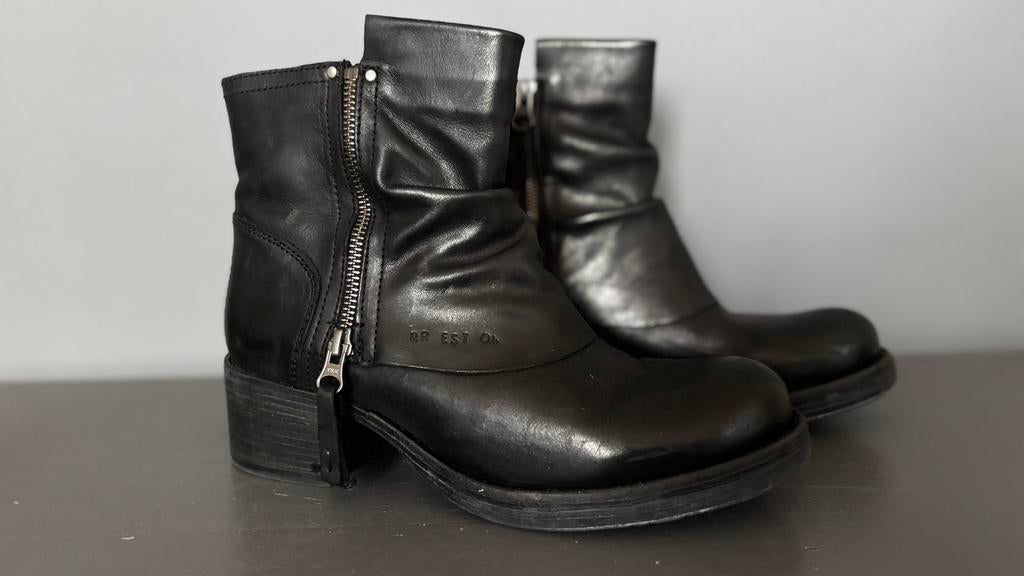 Leren enkellaarzen, lage overslag laarzen, folded boots 39, Kleding | Dames, Schoenen, ., Zwart, Lage of Enkellaarzen, Ophalen of Verzenden