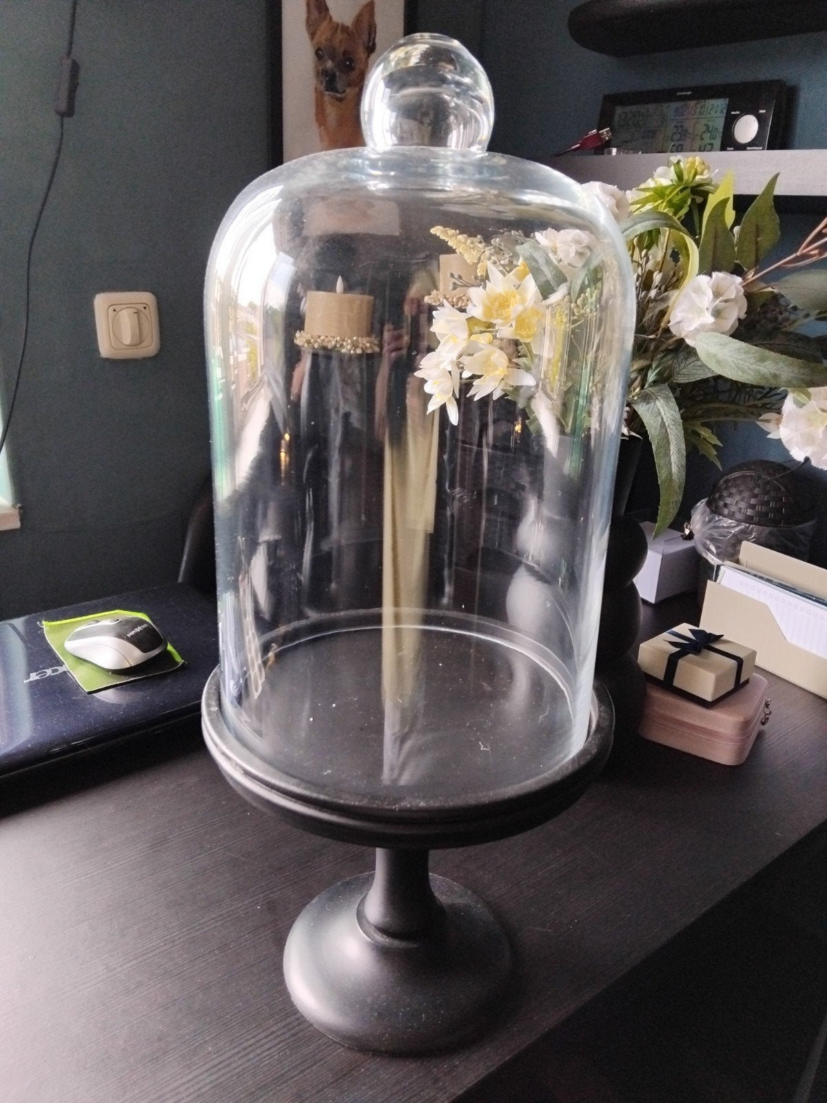 Grote glazen stolp op voet - Riverdale, Huis en Inrichting, Woonaccessoires | Stolpen, Glas, Ophalen, Zo goed als nieuw, Met voet
