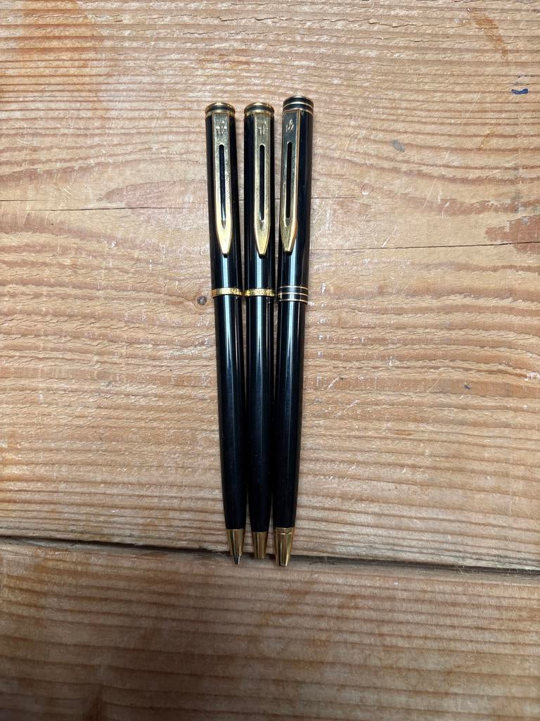 Waterman Pennenset - 3 Zwarte Pennen met Gouden Details, Ophalen of Verzenden, Zo goed als nieuw, Pennenset, Waterman
