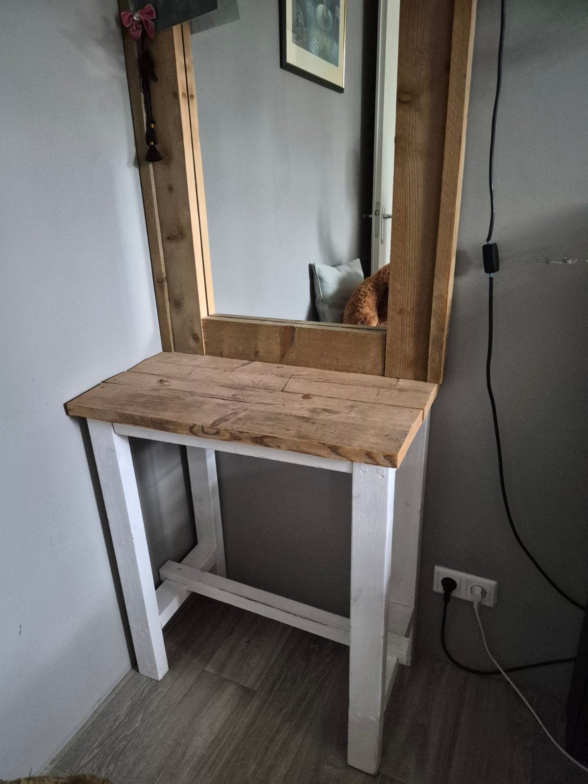 Kaptafel met spiegel van steigerhout, Ophalen, Gebruikt, 50 tot 100 cm, Minder dan 100 cm