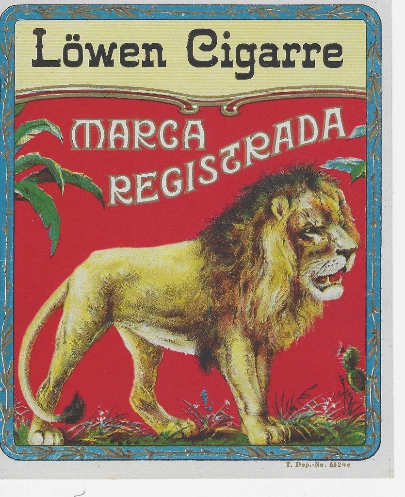 etiket V -2251  lowen cigars   sigarenbanden, Ophalen of Verzenden, Zo goed als nieuw, Sigarenbandjes