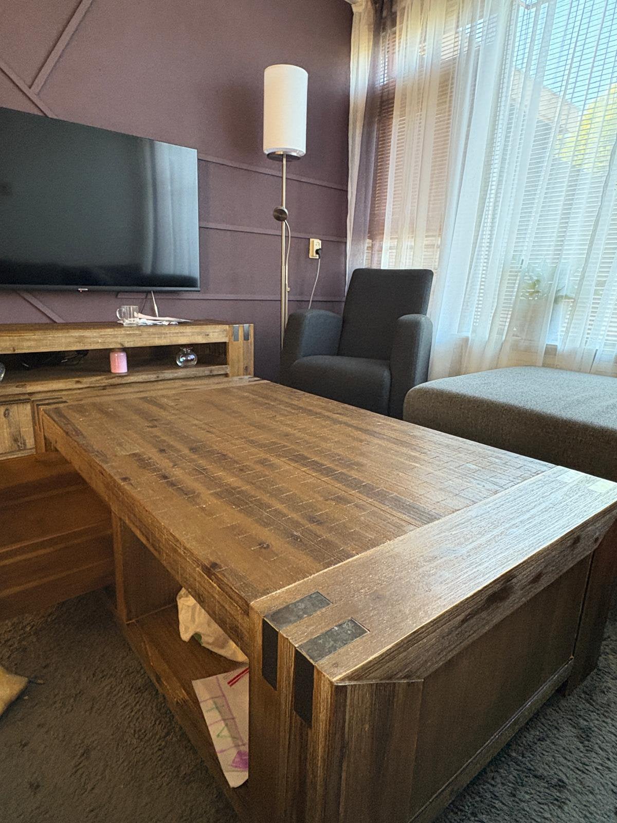 Bassano Salontafel Massief hout - 80 x 150 x 42, Ophalen, 100 tot 150 cm, 50 tot 100 cm, Zo goed als nieuw