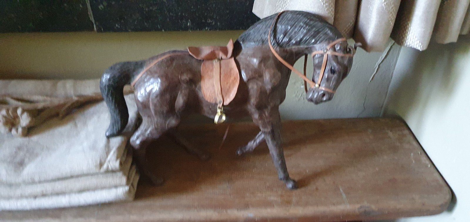 Franse vintage lederen paard met zadel en hoofdstel, Ophalen of Verzenden