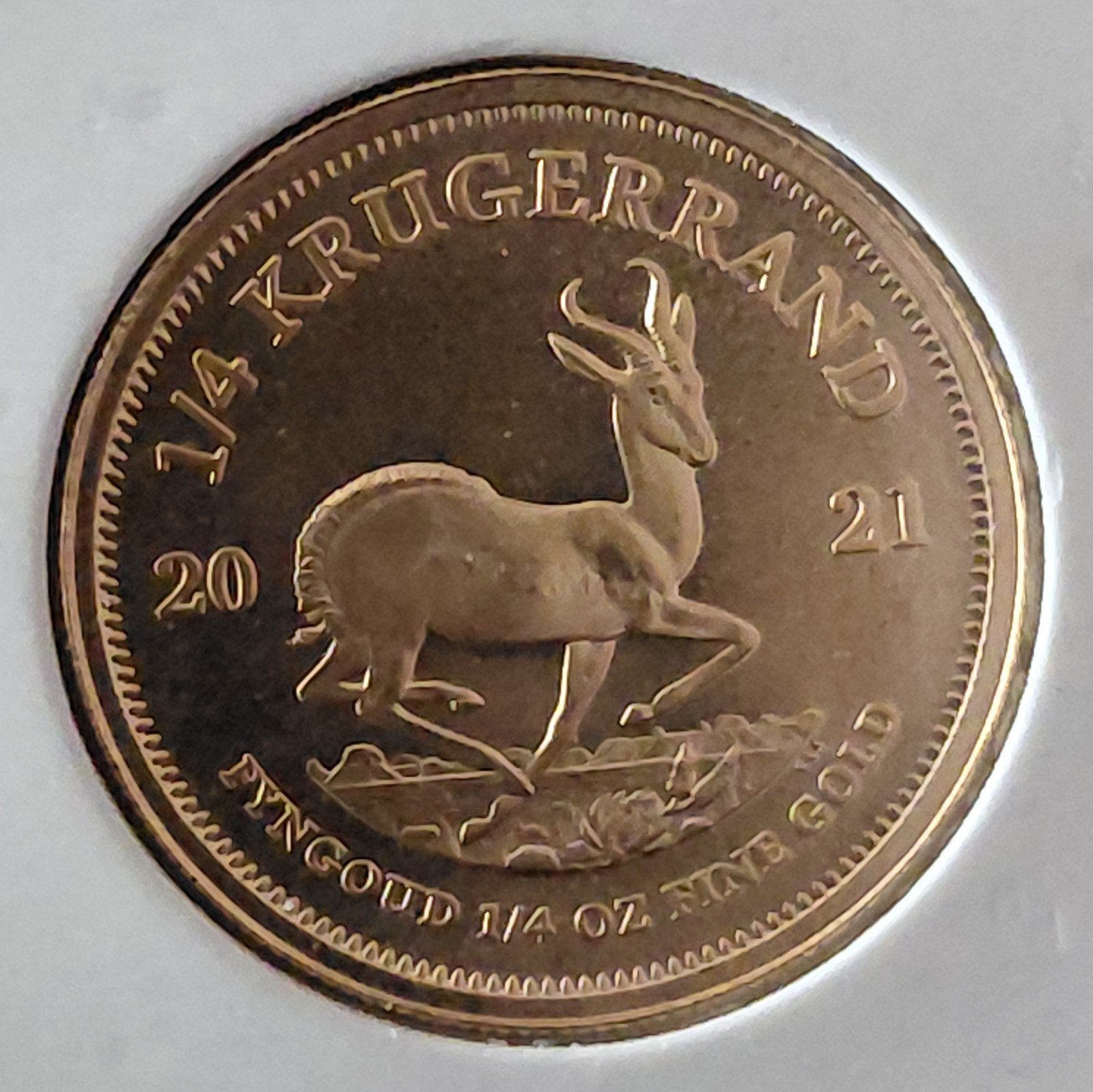 Zuid-Afrika 1/4 Krugerrand 2021 gouden munt, Ophalen of Verzenden, Goud