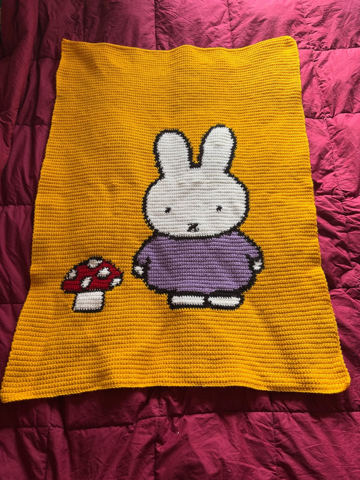 Gehaakte wieg / baby deken met Nijntje en paddenstoel, Nieuw, Meerkleurig, Handgemaakt, 100 cm