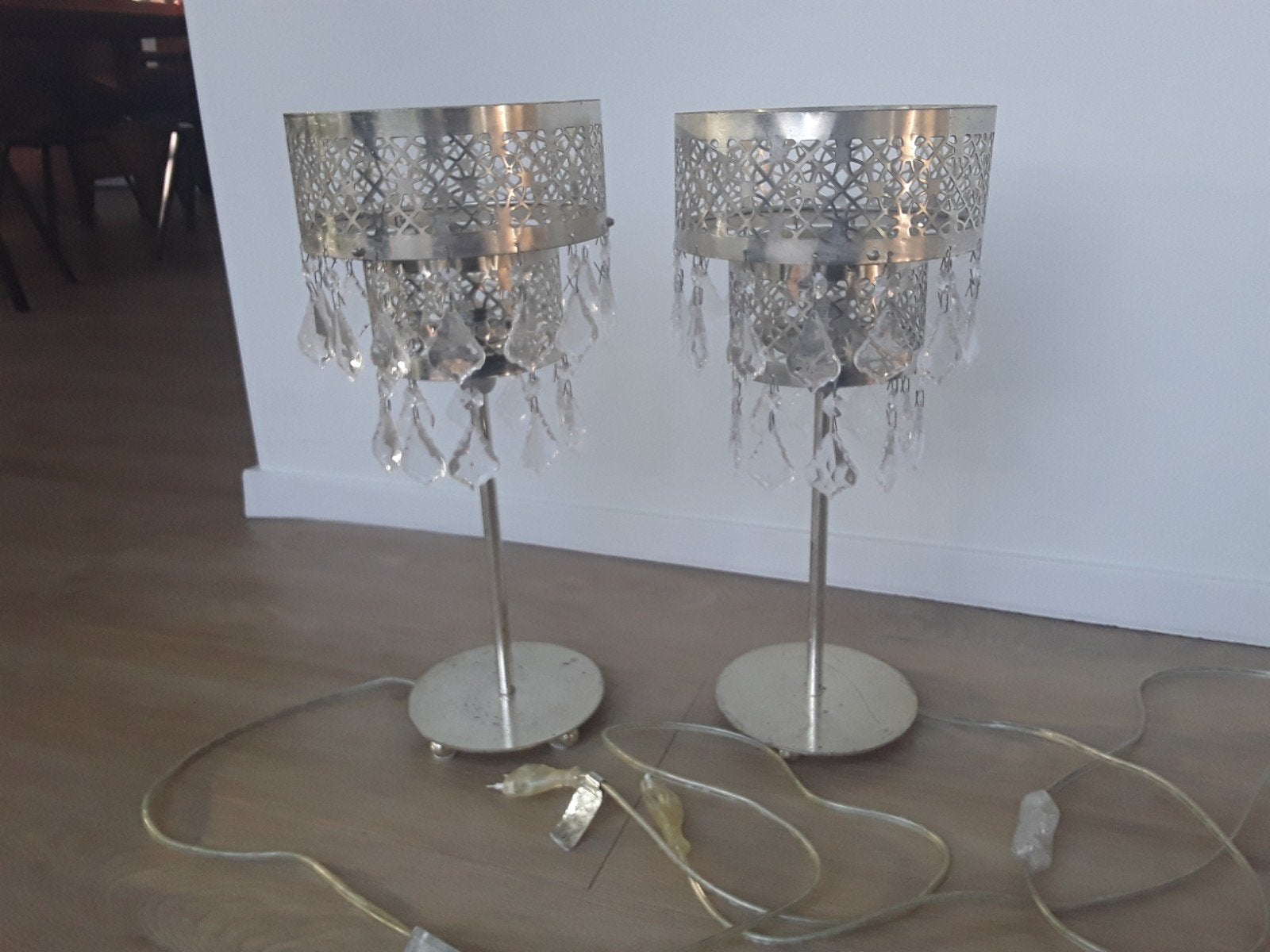 Twee leuke tafel/bed lampen, 41,5cm hoog, per stuk, 41 cm, Gebruikt, Vintage, Ophalen of Verzenden