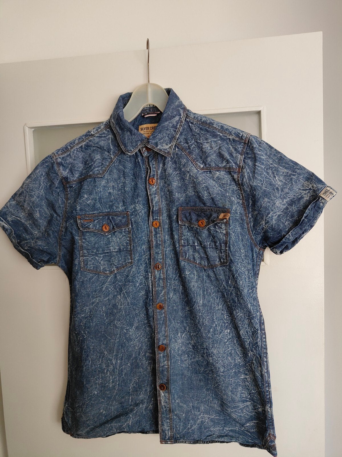 Silver Creek Spijkerblouse korte mouw Maat L, Kleding | Heren, Overhemden, Blauw, Ophalen of Verzenden, Halswijdte 41/42 (L), Gedragen