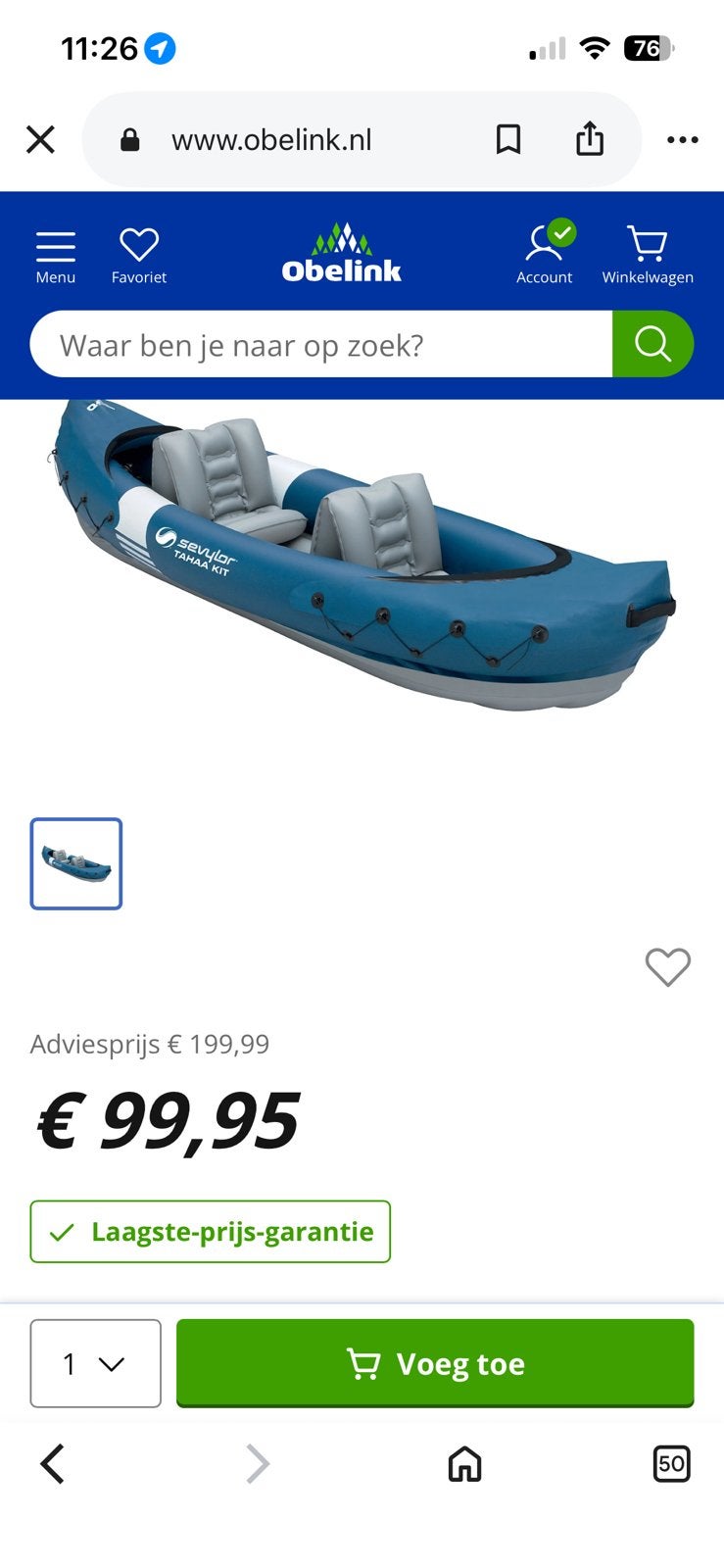 Kayak z.g.a.n., Watersport en Boten, Kano's, Ophalen, Zo goed als nieuw, Eén persoon, Kajak