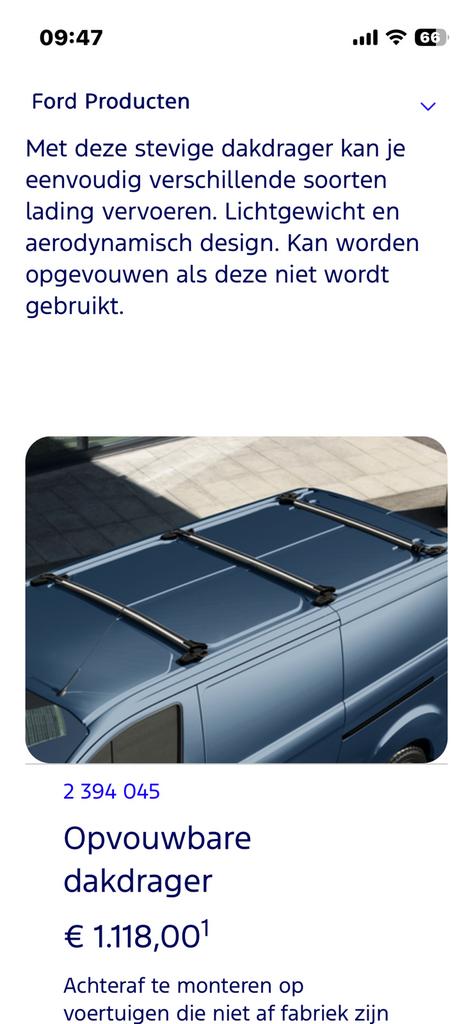 Ford Custom inklapbare dakdragers  van af 2024, Ophalen of Verzenden, Zo goed als nieuw